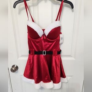 French Affair Santa’s Xmas Helper Babydoll Lingerie Chemise M Push Up Bra